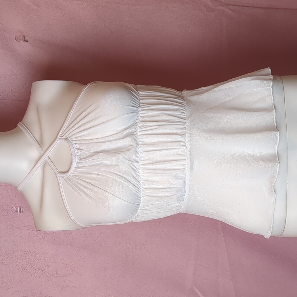 PrettyLittleThing White Mesh Strappy Sheer Ruffle Cami Top size 6